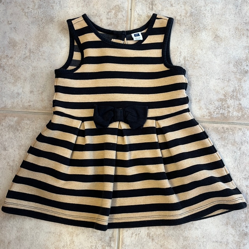 Toddler Girl’s Janie and Jack Black & Tan Stripe Dress